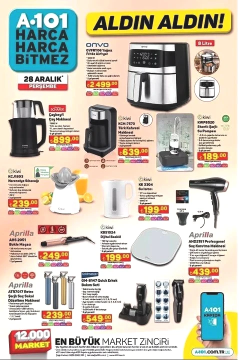 A101 28 Aralık 2025 aktüel ürünler: airfryer, tv, beyaz eşya ve haftanın yıldızları kampanyaları