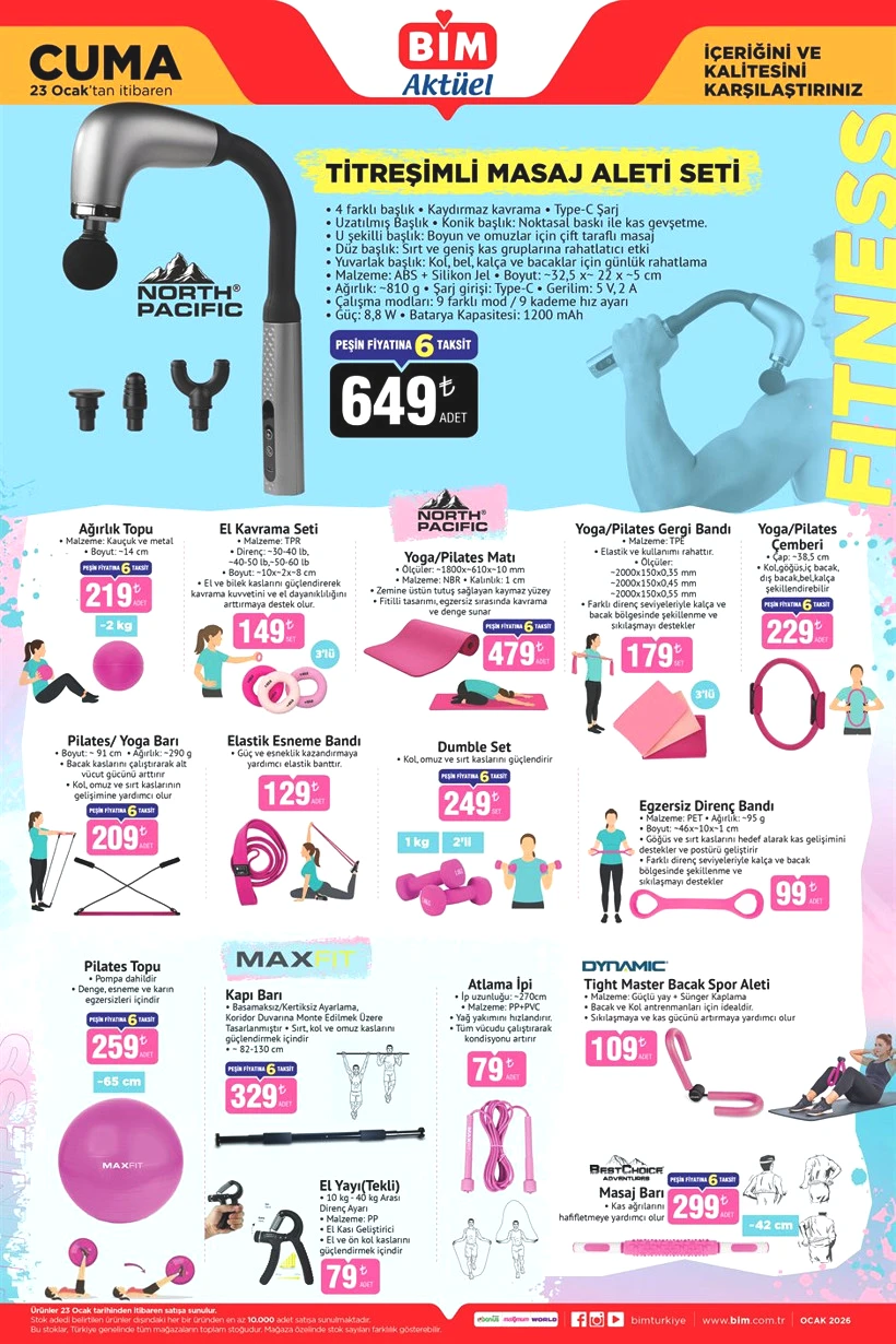 20-23 Ocak 2026 BİM Aktüel Ürünler Kataloğu Cep Telefonu, Yoga Pilates Bandı, Masaj Barı Geliyor - Resim : 5