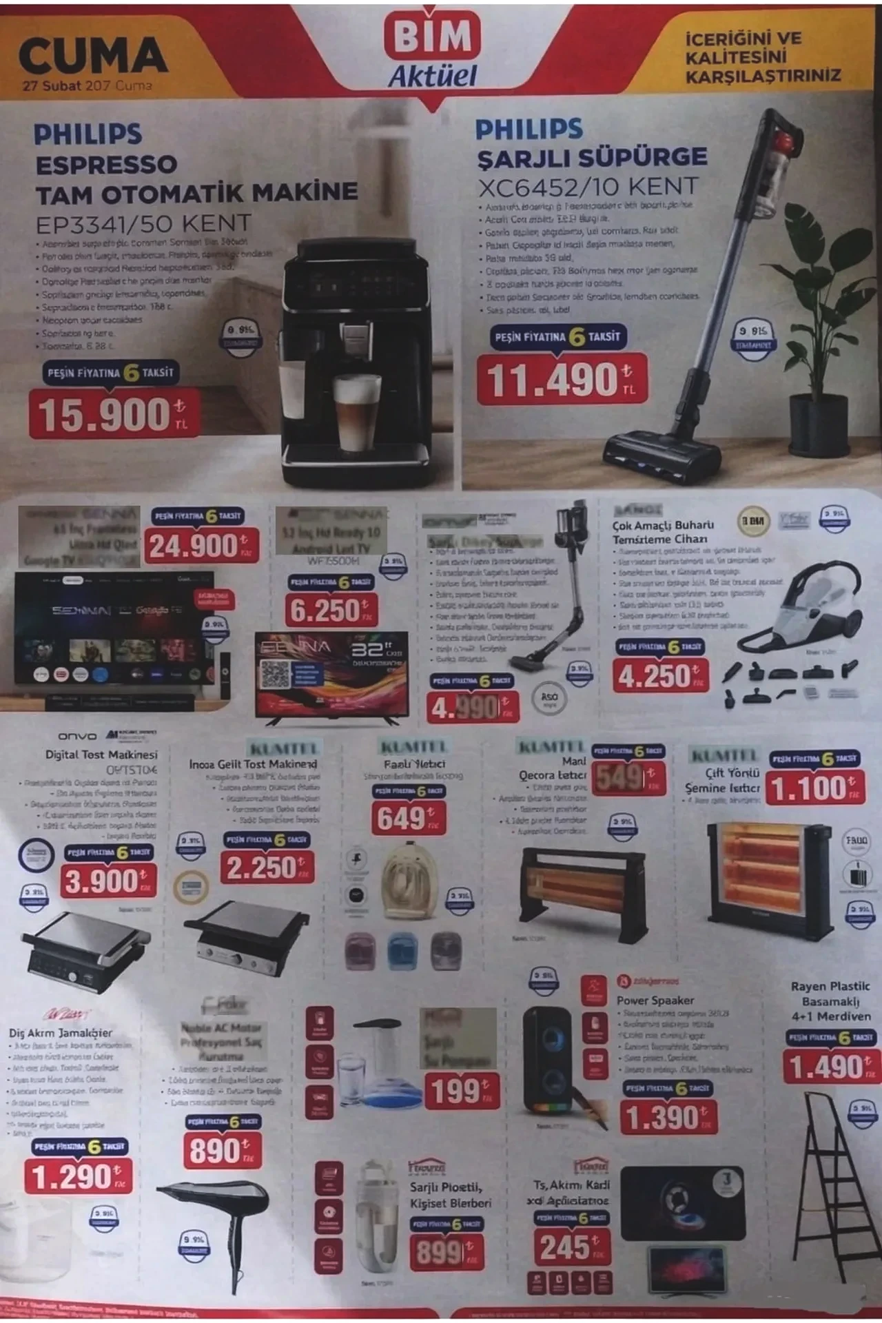 BİM 20-27 Şubat aktüel kataloğu reyonlarda!  Isıtıcı çeşitleri, şarjlı süpürge, kahve makinesi, tost makinesi geliyor