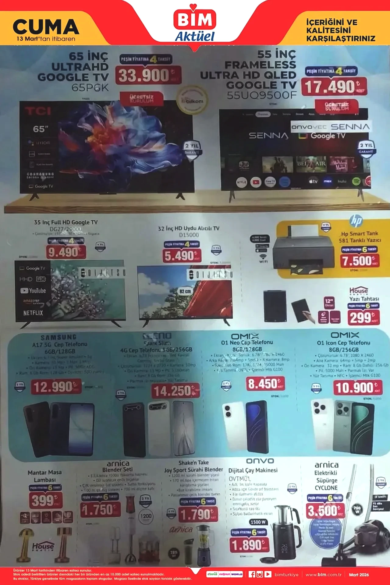 BİM 6-13 Mart aktüel ürünler kataloğu 2026 satışta! Cuma günü teknoloji ürünleri, ofis koltuğu, mutfak dolabı ve televizyon geliyor 