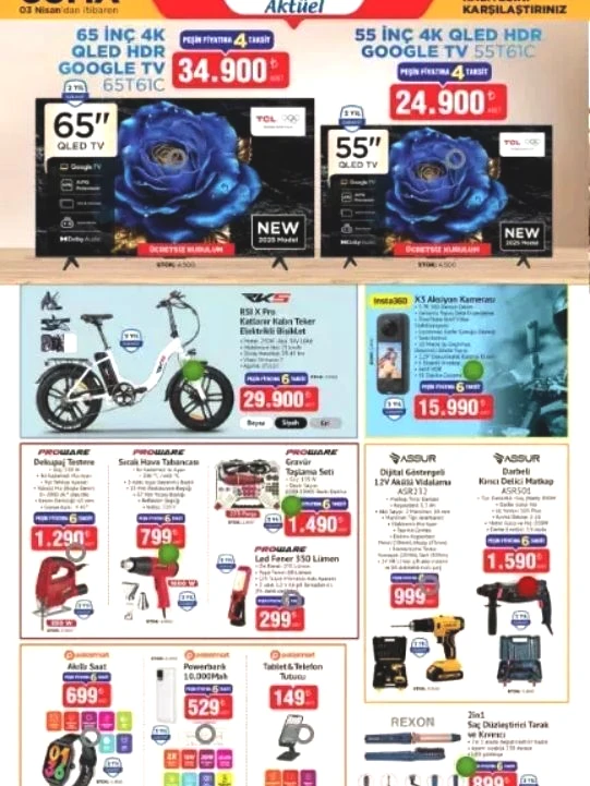 ProWare Sıcak Hava Tabancası: 799 TL

Assur Darbeli Kırıcı Delici Matkap: 1.590 TL

Assur Dijital Göstergeli Akülü Vidalama: 999 TL