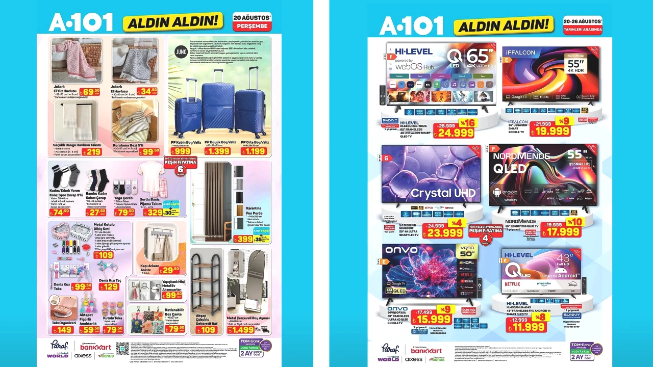 TELEVİZYONLARIN FİYATLARI BELLİ OLDU
Elektronik ürünler arasında iki farklı televizyon modeli bulunuyor. HI-LEVEL HL65QUMLN-W02S 65” Frameless 4K UHD WebOS Smart QLED TV 24 bin 999 TL fiyatla listelenirken, İffalcon 55” U65A UHD Smart Google TV’nin fiyatı 19 bin 999 TL olarak belirtiliyor.
